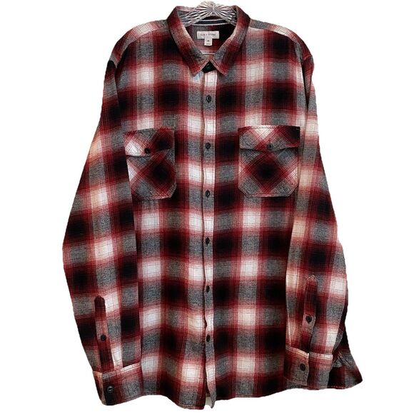 Sun + Stone Men’s  Flannel Button Down Tattersall Shirt Plaid Red Black- XXL - Picture 4 of 14